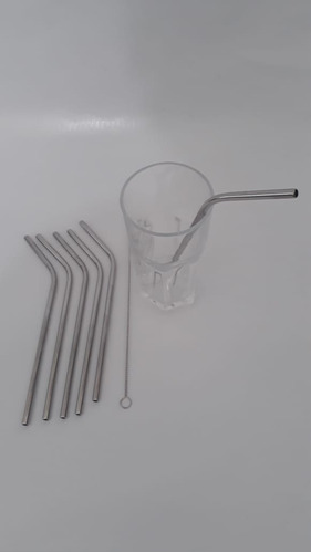 Kit 6 Canudos Aço Inox  Escova De Limpeza Reutilizável 6 Mm.