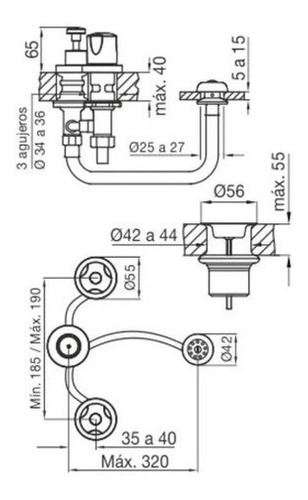 Imagen 7 de 10 de Griferia De Baño Completa Fv Pampa Ducha Bidet Lavatorio