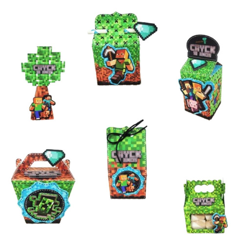 Kit Personalizados Festa Minecraft - 30 Cxs + Topo Bolo