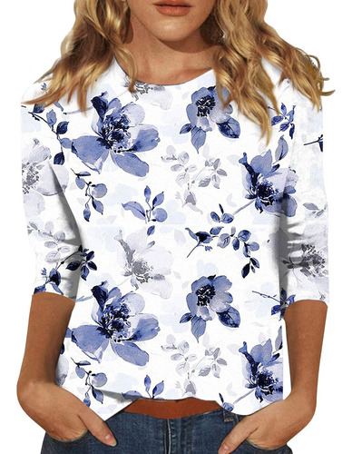 Blusas R De Manga 3/4 Para Mujer, Para Camisa Casual Con Est