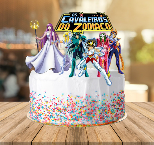 Topo De Bolo Cavaleiro Dos Zodiacos Papel Foto 230g