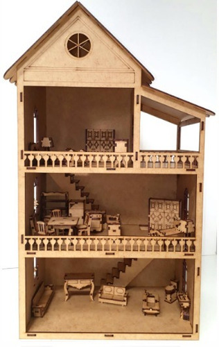 Casa Casinha Boneca+35 Miniaturas + Nome 53cm Abre E Fecha