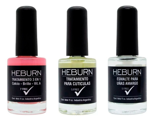 Kit Heburn 3 Esmaltes Tratamiento Para Manicuria Profesional