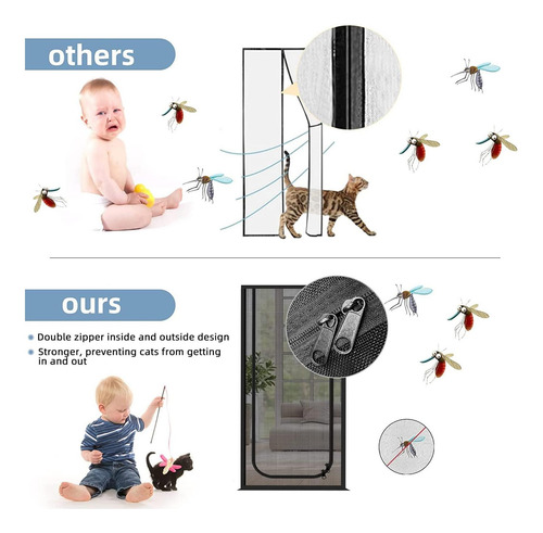Puerta Mosquitera Reforzada Para Gatos, Se Adapta Al Tamaño Negro.