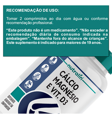 Cálcio Magnésio E Vitamina D3 Nutralín 60 Comp.