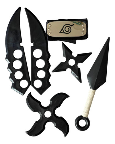 Pack Naruto Vincha + Cuchillas + Kunai + Shuriken - Plastico