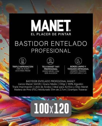 Bastidor Entelado Lienzo Acrilico Oleo Manet 100x120 Slimn