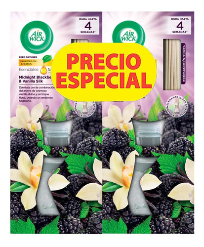 Aromatizante Air Wick Líquido Varitas Vainilla Floral 2 Pack