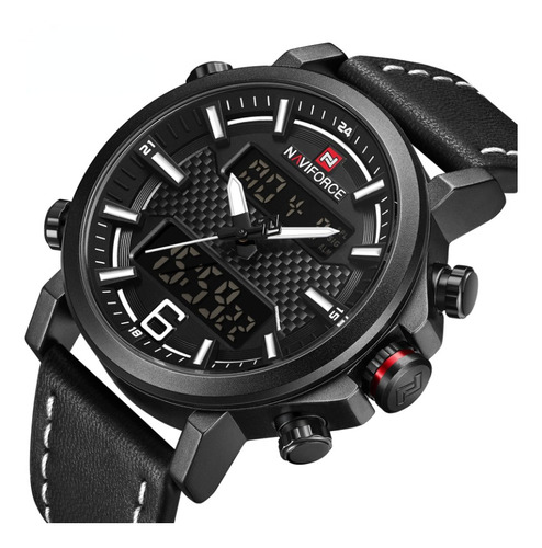 Reloj De Cuero Digital Militar Impermeable Naviforce