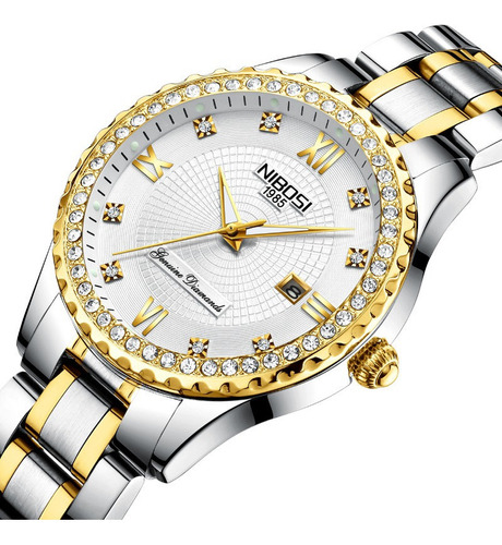 Reloj Elegante De Lujo Nibosi Para Mujer Con Diamantes