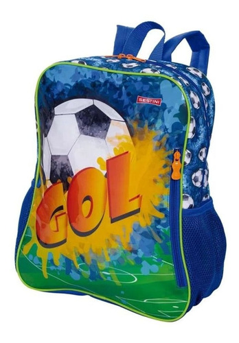 Mochila Escolar Juvenil G Sestini 065875-00 Futebol Cor Azul Desenho do tecido Gol