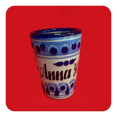 Imagen 3 de 5 de Set 80 Tequileros Talavera Poblana Personalizados Azul Tql