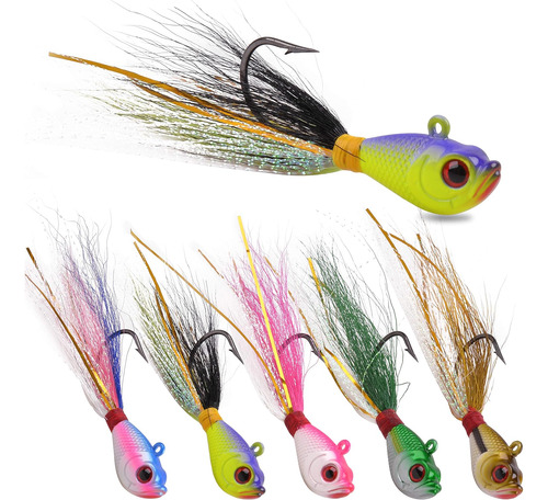 5 Unids Bucktail Jigs Pesca Agua Salada Pelo Jigs Cabeza Sur