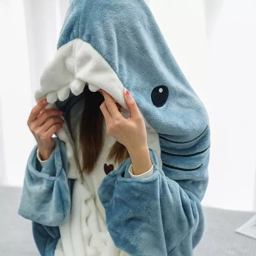 Manta De Tiburón Para Adultos, Manta De Tiburón Con Capucha, Color Azul  Ubicación De La Cremallera S(170*70cm)