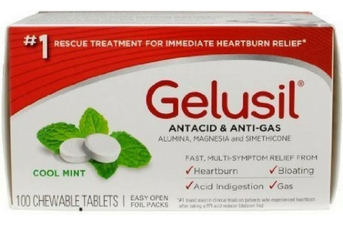 Gelusil Antacid/anti-gas Tablets Cool Mint, 100 Tablets