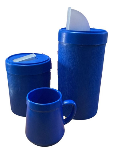 Set Matero Yerbero Y Azucarero De Plastico Con Mate Azul