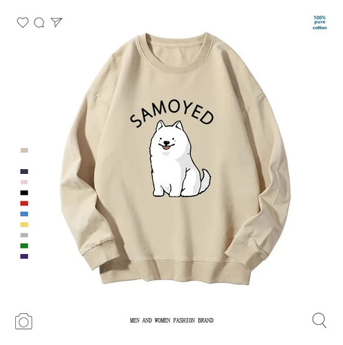 Sudadera Con Cuello Redondo Y Estampado De Samoyedo
