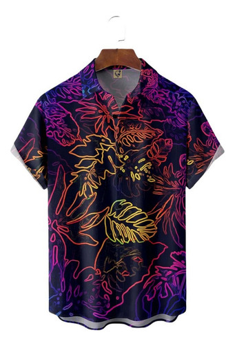 Axw Ghb Camisa Hawaiana Unisex De Neón Con Hojas De Palma,