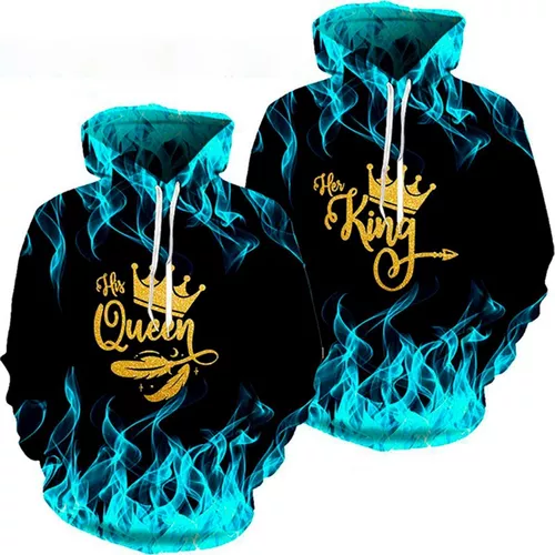 Conjunto Casal Moletom Blusa De Frio Gola Redonda King Queen
