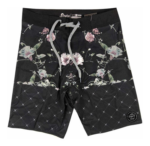 Bermuda Praia Elastano Ink Web Wss Flowers Black