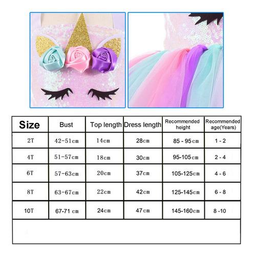 Vestido De Unicornio Led #3pcs For Niñas Con Luz Arcoíris