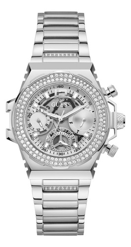 Reloj Guess Gw0552l1 Fusion Mujer Acero Inoxidable Malla Plateado Bisel Plateado Fondo Plateado