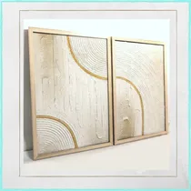 Comprar Cuadros Abstractos Texturados Blanco Dorado Pintados A Mano