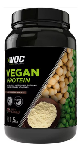 Suplemento en polvo WOC Workout Complements  Vegan Protein proteínas sabor cacao en pote de 1.5kg