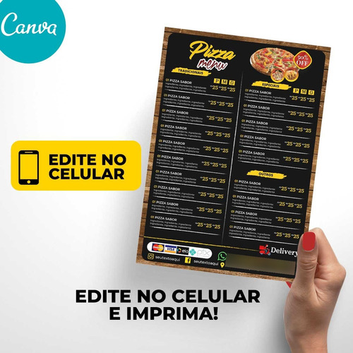 Menu Cardápio Para Pizzaria Edite E Imprima Fácil - Mod: 03