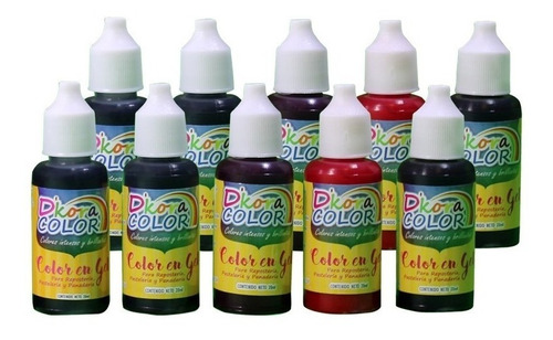 Colorante Gel Para Repostería 10 Colores A Elegir 20ml C/u