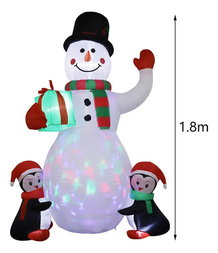 Muñeco De Nieve Inflable Navideño Con Luces + 2 Pingüinos