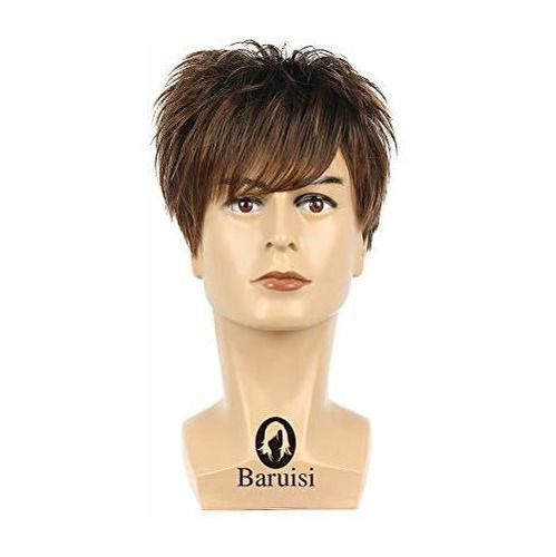 Baruisi Mens Short Wig Brown Layered Natural Sb7sj