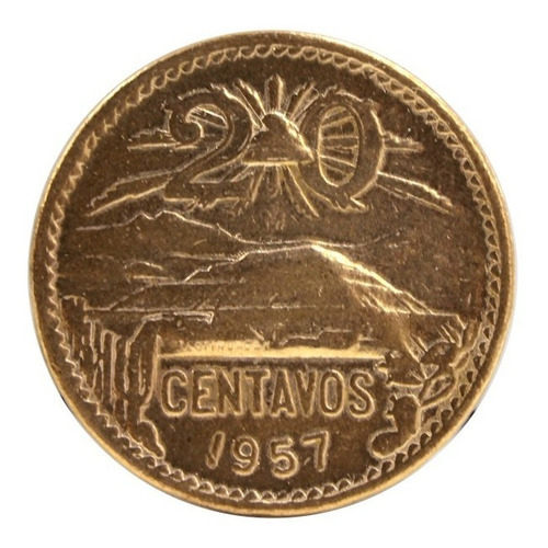 Moneda De 20 Centavos Mexicana Antigua Teotihuacan 1957 (Usado)