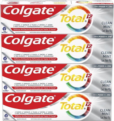 Pasta De Dentes Creme Clean Mint Colgate Total 12 Pacote 4