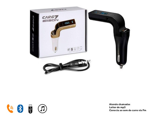 Receptor Transmissor Veicular Com Bluetooth Fm Mp3 Usb Pendr