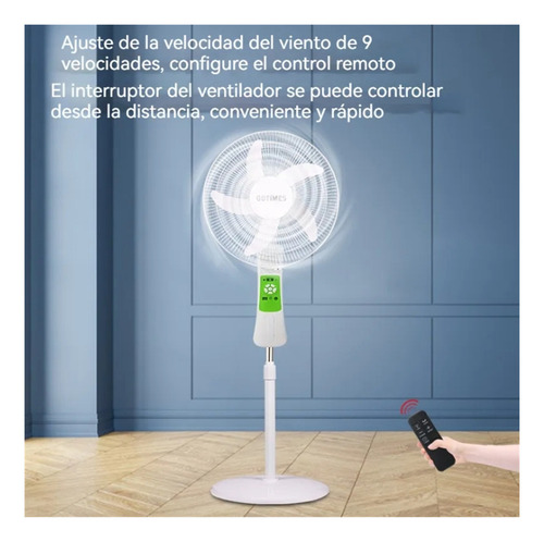 Solar Silencioso De Piso Recargable Con Controlventilador Solar Con Luz Led Y Control Remoto,9 Velocidades Ajustables, 180° Giratorio;ventilador solar recargable;abanico portatil recargable