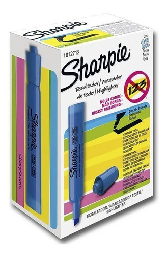 Marcador De Texto Sharpie Azul Punta Cincel 12 Pzs