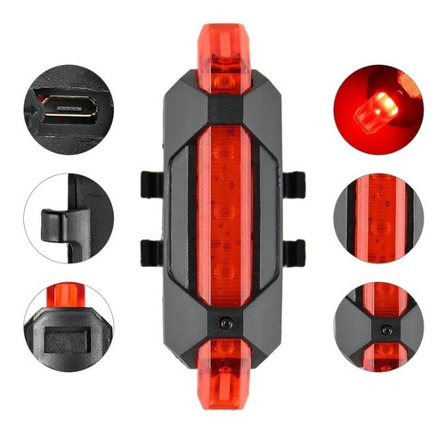 Imagen 8 de 9 de Kit Luz Delantera C/ Bocina + Trasera Bicicleta - Recargable