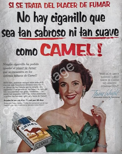 Cartel Retro Teresa Whright Y Cigarros Camel 1954 Fep