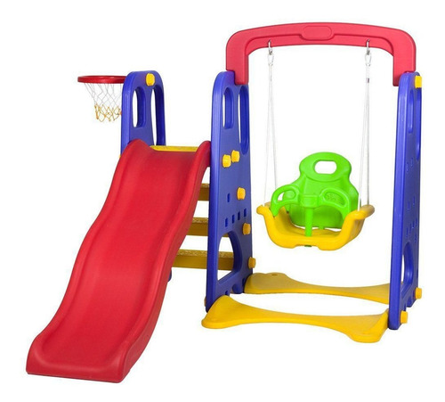 Playground Infantil 3 Em 1 Escorregador, Balanço E Basquete Cor Colorido