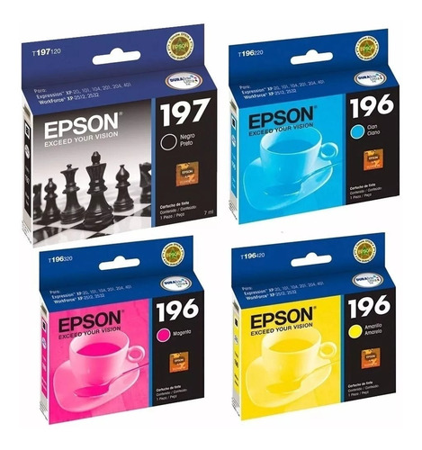 Cartuchos Originales Epson T197 + T196 Combo 4 Colores