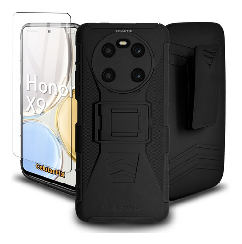 Funda Protector P/ Honor X9, Uso Rudo Clip C/ Mica Cristal