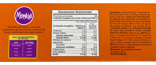 Endulzante Monkiä Fruta Del Monje 300 Sobres De 1g