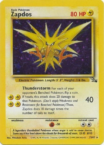 Zapdos 15/62 Alternate Holo Promo Pokemon Tcg