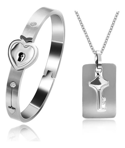 . Pulsera Brazalete Pareja Con Llave Corazón Acero