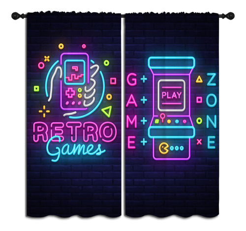 Neon Art Juego Retro Y Juego De Arcade Cortinas Opacas Con B