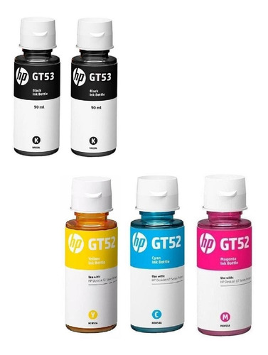 Kit De 5 Botellas De Tinta Hp 2 Gt53 Negro Y Gt52 Tricolor