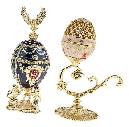 2 Piezas De Lujo Fabergé Huevos De Pascua Ruso Real Caja