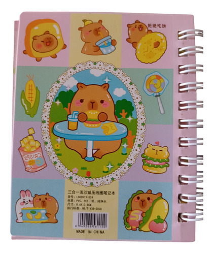 Libreta Capibara Tapa Con Agua Y Brillo Stickers Stickers Mesa