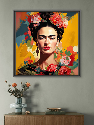 Frida Kahlo Detallada A Mano! 61x91cm Amarillo